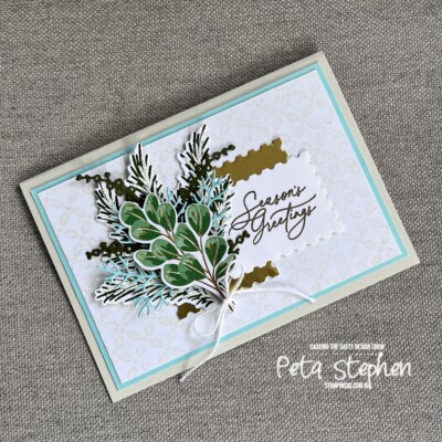 #ctc480 #stampin_cat #seasonoofgreen&gold #goldengreenery #christmascard #stampinup