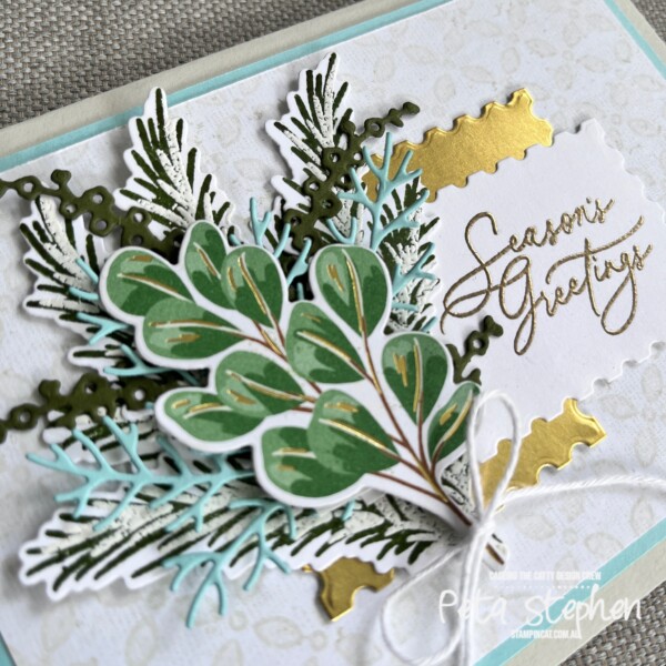 #ctc480 #stampin_cat #seasonoofgreen&gold #goldengreenery #christmascard #stampinup